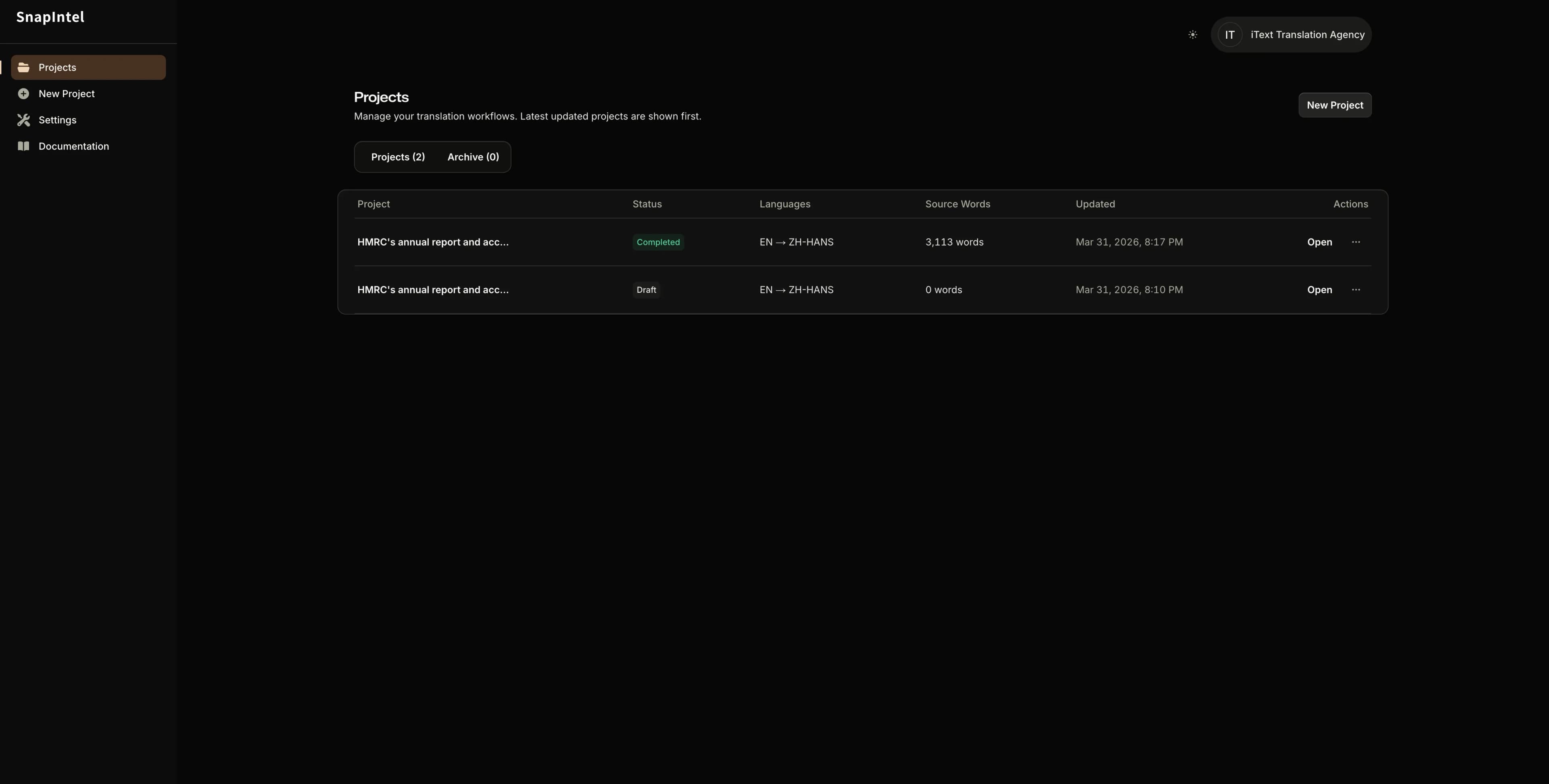 SnapIntel dashboard — light mode