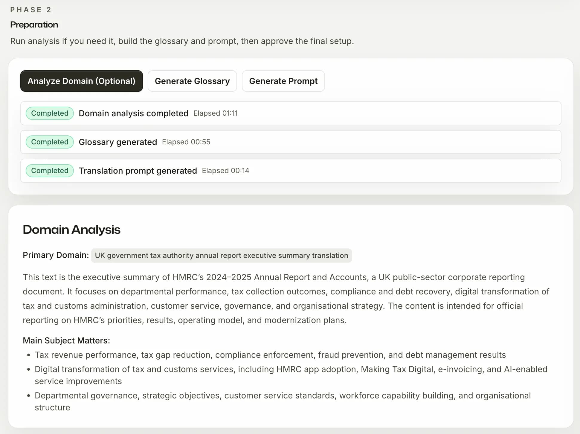 SnapIntel — domain analysis and glossary generation