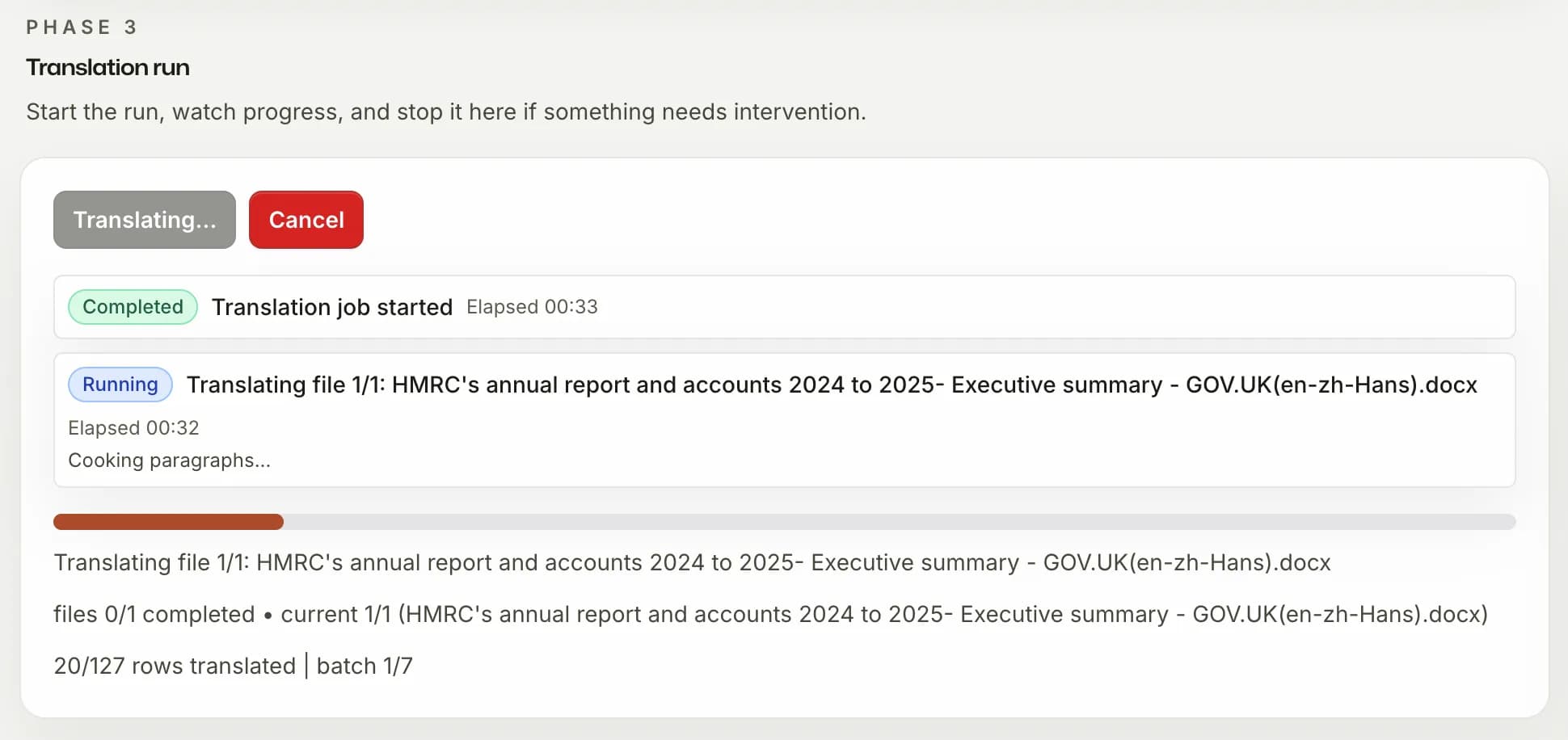 SnapIntel — real-time translation progress