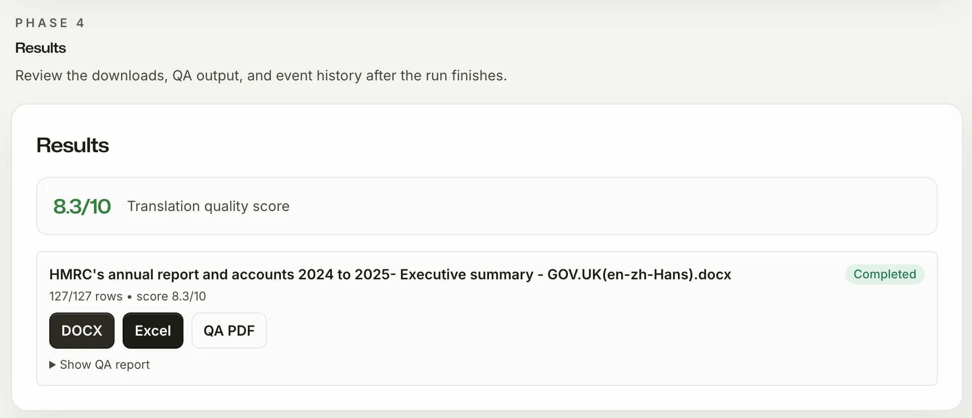 SnapIntel — results summary with QA report